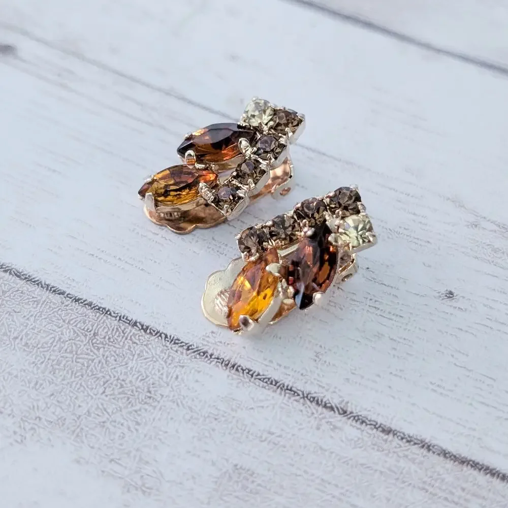 Vintage Clip On Earrings Stunning Fall Theme Gems Pretty